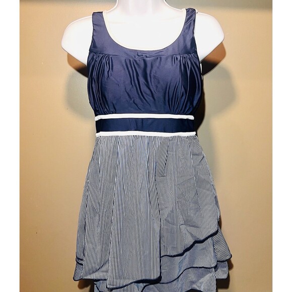 Women’s Tankini Swimsuit with Boy Shorts Two-Piece Ruffle Hem Striped Set - M - Picture 7 of 11